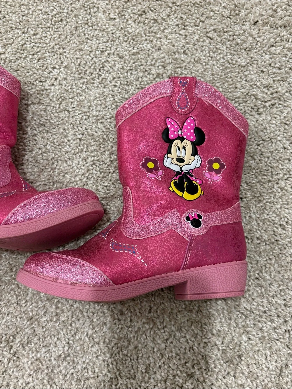 Disney Pink Minnie Mouse Glitter Western Boots Size 10